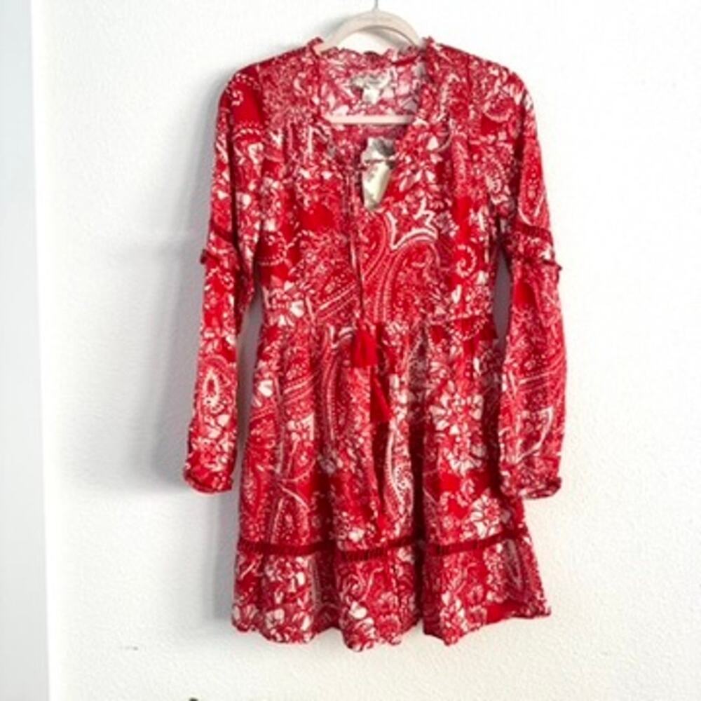 B.O.G Collective Paprika Red Paisley Mini Dress XS NWT Boho, Indie, Cottagecore‎